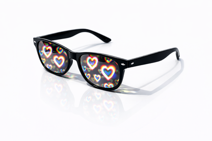 Heart Effect Diffraction Glasses – Trippy Festival Rave Love Light Glasses (Black Frame)