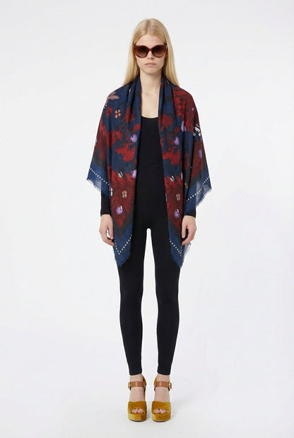 VASSILISA Scarf in Burgundy Colour: Panda and Emoji Print