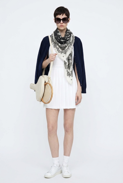 VASSILISA Scarf in Black and White Colour: Cat and Butterfly Print