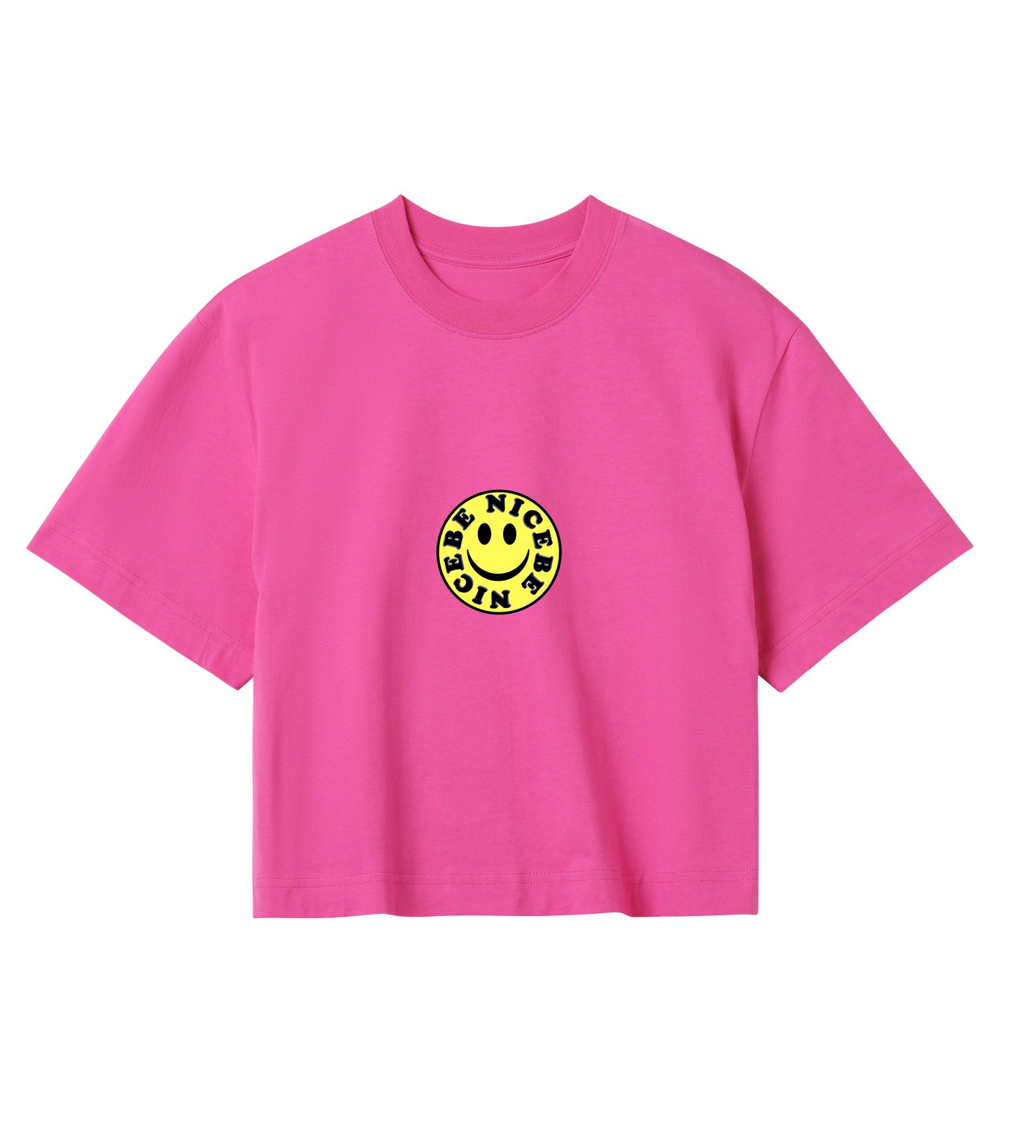 "Be Nice" - Womens Crop - (Yellow Smiley)