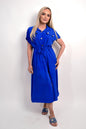 Collared Button Down Short Sleeve Tie Waist Midi Dress