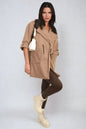 Roll Tab Sleeve Drawstring Waist Open Front Trench Coat Jacket
