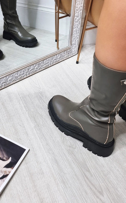 Faux Leather Chunky Platform Boots