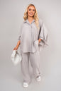 Button Down Long Sleeve Shirt and Wide Leg Trousers Co-ord Set