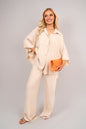 Button Down Long Sleeve Shirt and Wide Leg Trousers Co-ord Set