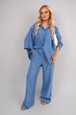 Button Down Long Sleeve Shirt and Wide Leg Trousers Co-ord Set