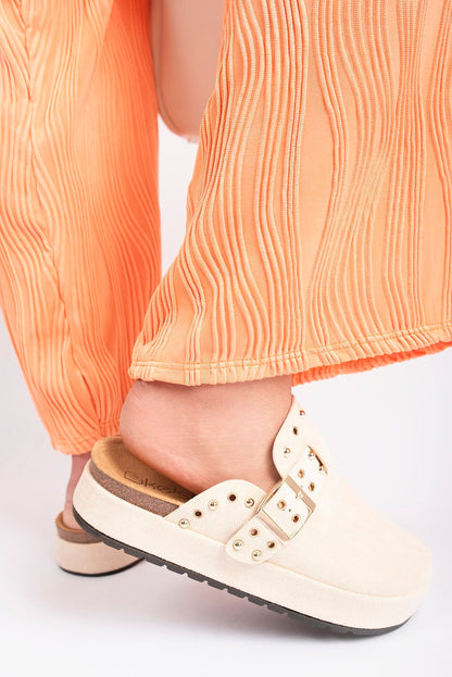 Studded Buckle Slip-On Sandals