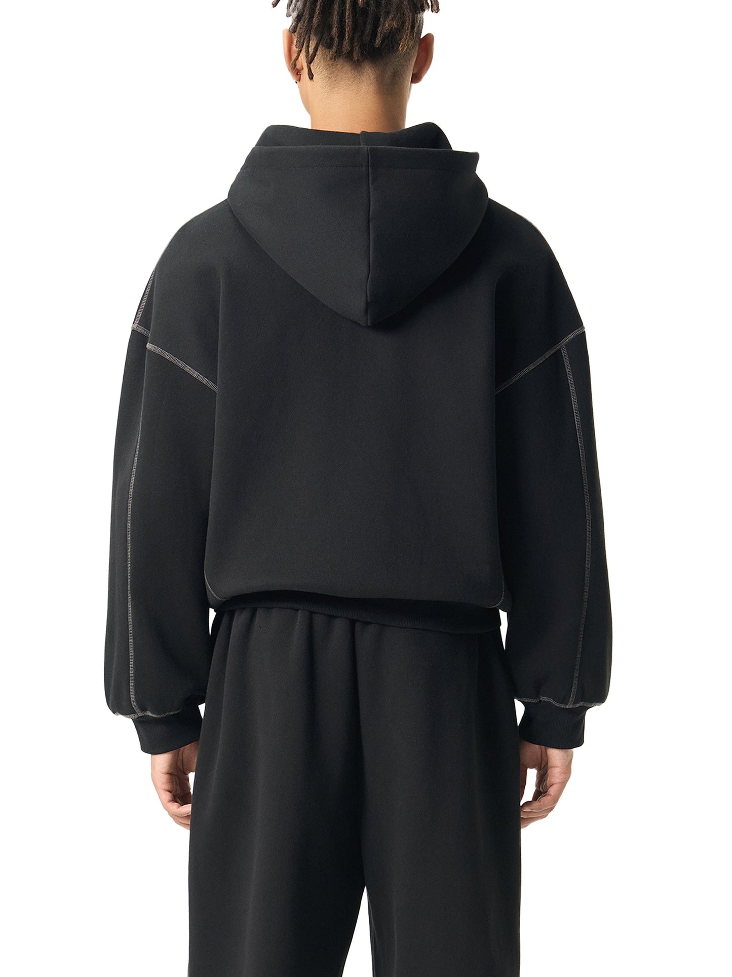 Contrast-Stitched Zip Hoodie - Boxy Fleece Gym Hoodie | BRACE