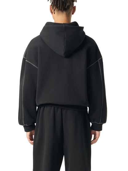 Contrast-Stitched Zip Hoodie - Boxy Fleece Gym Hoodie | BRACE