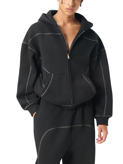 Contrast-Stitched Zip Hoodie - Boxy Fleece Gym Hoodie | BRACE