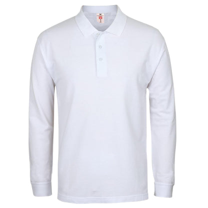Mens Plain Long Sleeve Button Down Classic Cotton Polo Shirt