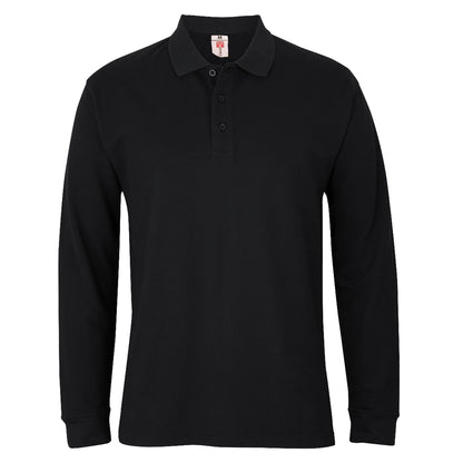 Mens Plain Long Sleeve Button Down Classic Cotton Polo Shirt