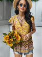 Women's Bohemian Print Ruffle Short Sleeve Blouse