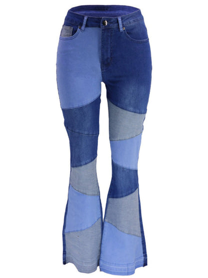Women's Colorblock High Waist Flared Jeans