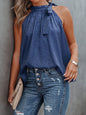 Women's Woven Halter Neck Bow Leopard Print Sleeveless Tank Top