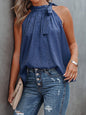 Women's Woven Halter Neck Bow Leopard Print Sleeveless Tank Top