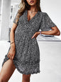 Women's Floral Print Flutter Sleeve Faux Wrap Mini Dress