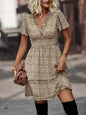 Women's Floral Print Flutter Sleeve Faux Wrap Mini Dress