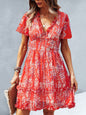 Women's Floral Print Flutter Sleeve Faux Wrap Mini Dress