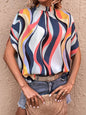 Women's Zigzag Mock Neck Tie-back Crop Top