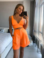 Women's Solid Color Crop Tank Top With Matching Button Shorts