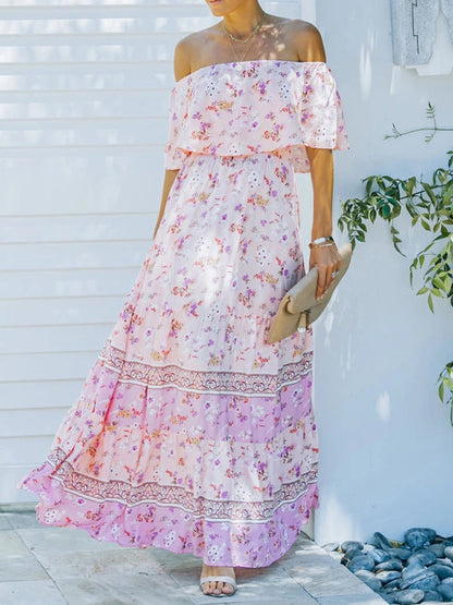 New one-shoulder printed long swing dress