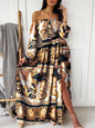 Women's Floral Print The Shoulder Long Sleeve Maxi Dress