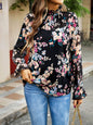 Elegant commuter plant print stitching ruffled shirt