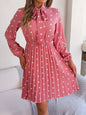 Women's elegant polka-dot lace-up waist long-sleeved pleated skirt