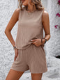 Women's sleeveless tank top shorts striped texture two-piece suit