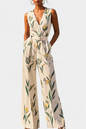 Slara Vacation Jumpsuit with Deep V-Neckline and Adjustable Belt
