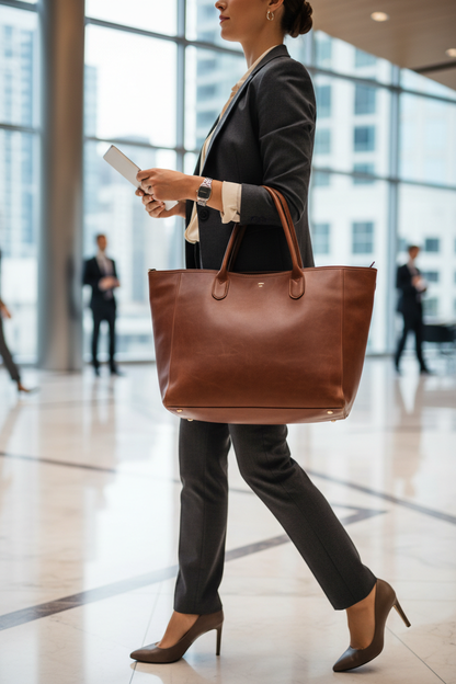 Women's Large Leather Tote Bag | 3 Compartment Work Bag