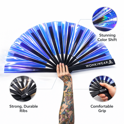 Blue Temptress Iridescent Festival Fan (XL Rave Fan UK)