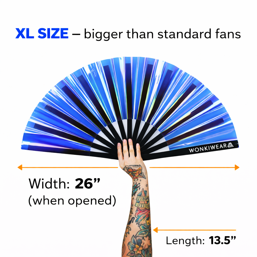 Blue Temptress Iridescent Festival Fan (XL Rave Fan UK)
