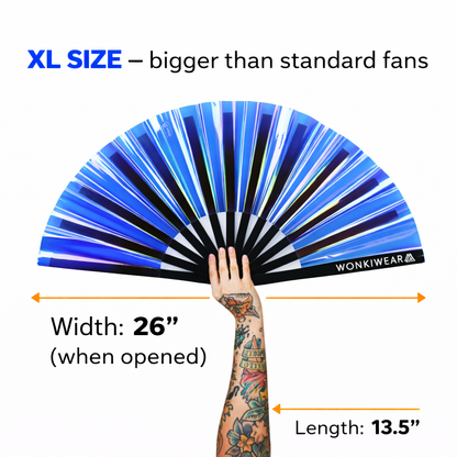 Blue Temptress Iridescent Festival Fan (XL Rave Fan UK)