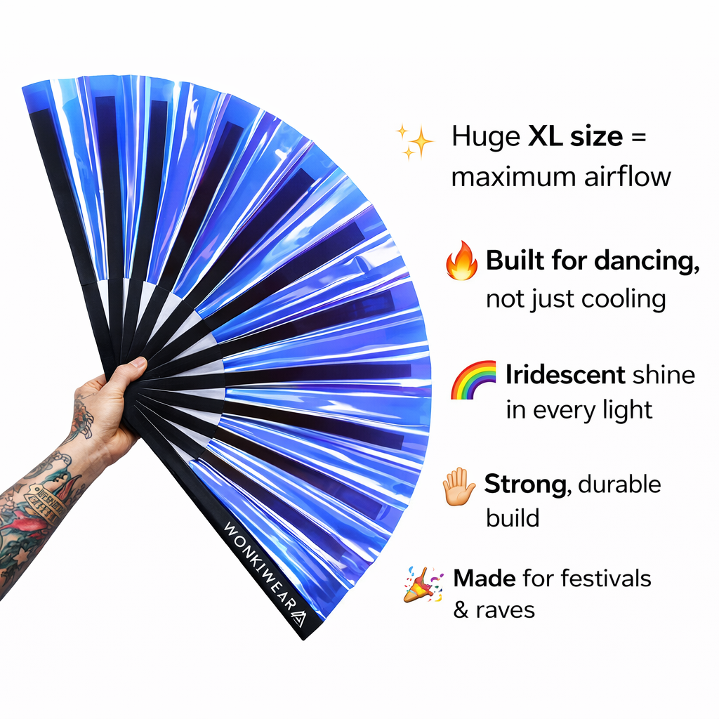 Blue Temptress Iridescent Festival Fan (XL Rave Fan UK)
