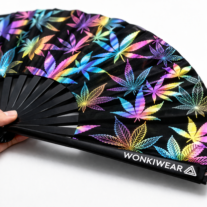 XL Festival Fan – Flash Reflective Iridescent Leaf Rave Fan