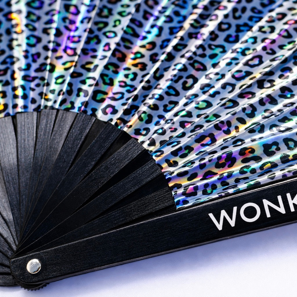 Iridescent Rainbow Leopard Festival Fan – XL (Silver Reverse)