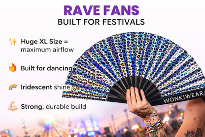 Iridescent Rainbow Leopard Festival Fan – XL (Silver Reverse)