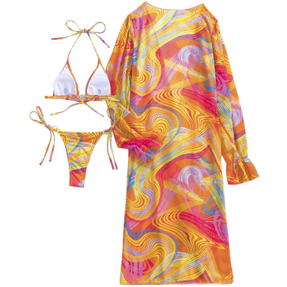 BEHEIRA  Orange Bikini Sets And Cover Up