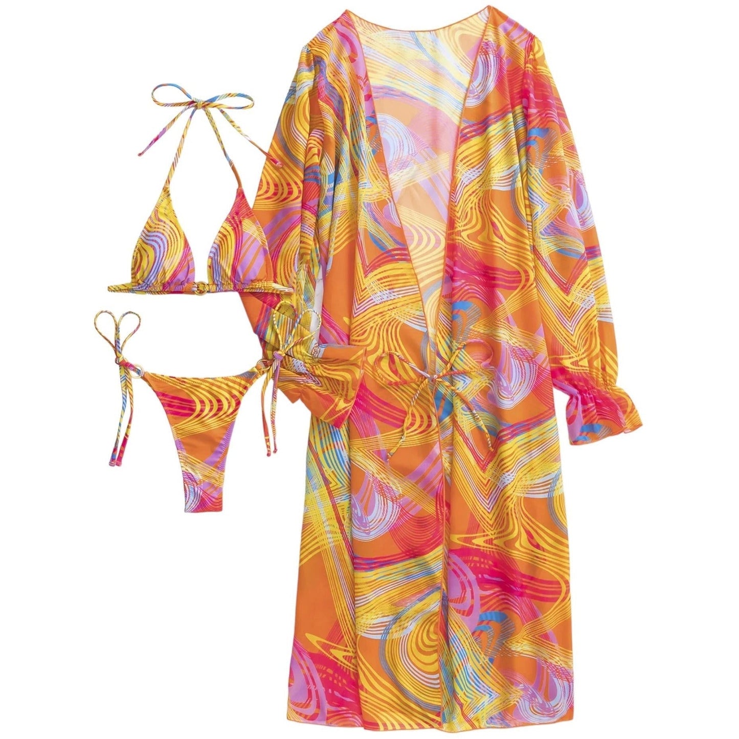 BEHEIRA  Orange Bikini Sets And Cover Up