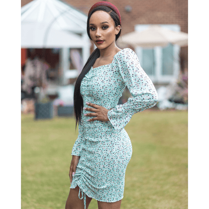 BRANDY Blue Stretchy Floral Smoked  Midi Dress