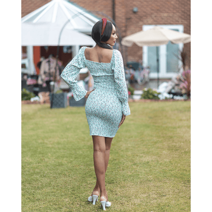 BRANDY Blue Stretchy Floral Smoked  Midi Dress