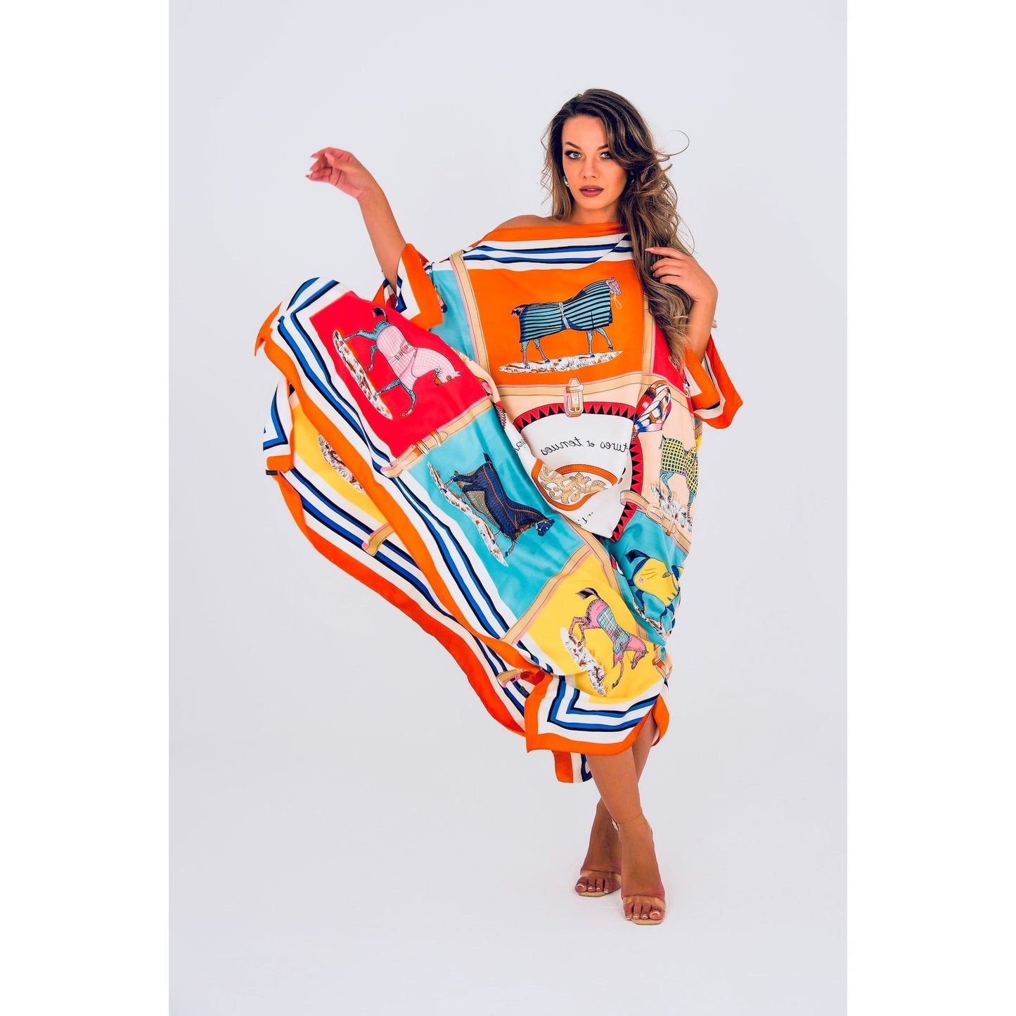 CAIRO Orange Print Caftan Maxi Dress