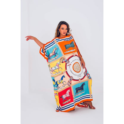 CAIRO Orange Print Caftan Maxi Dress