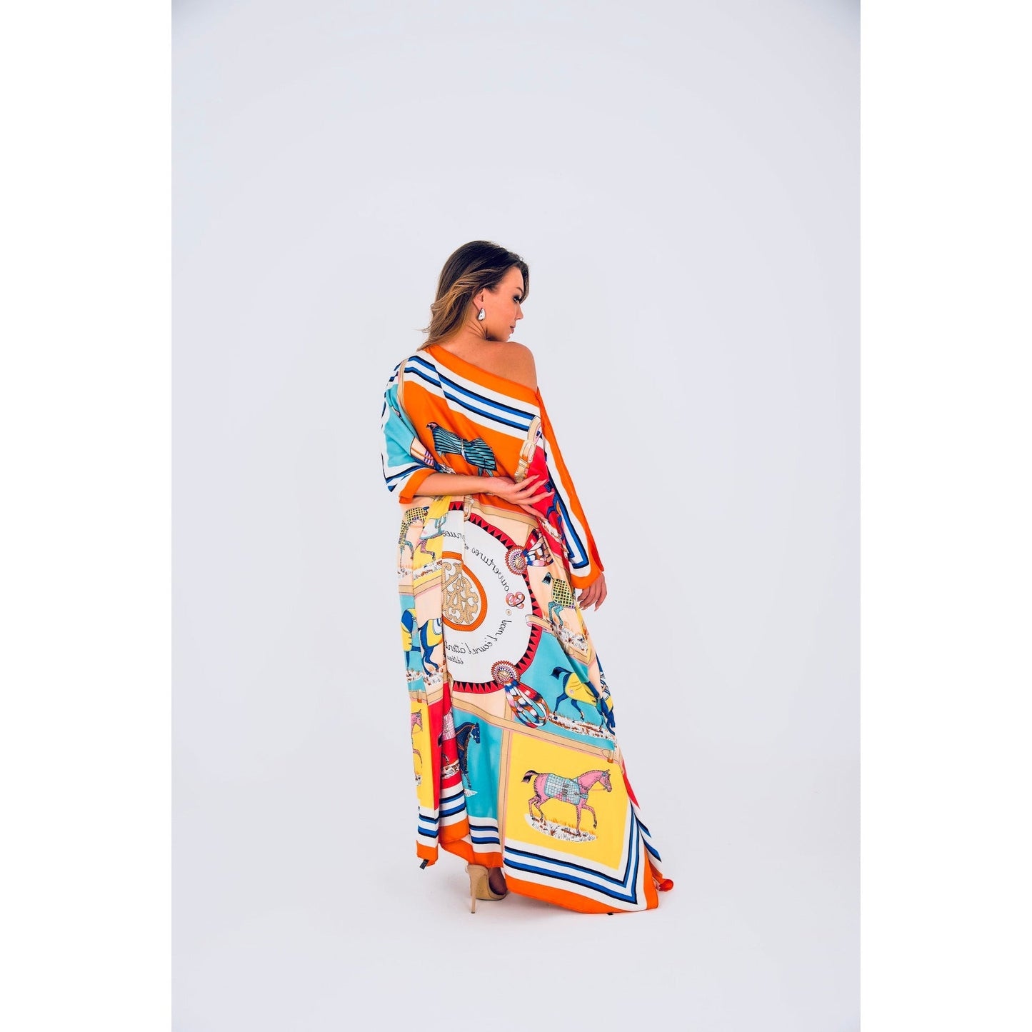 CAIRO Orange Print Caftan Maxi Dress