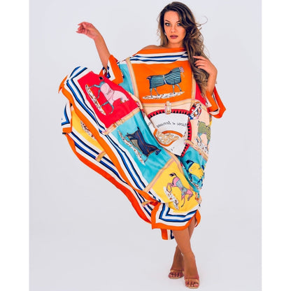 CAIRO Orange Print Caftan Maxi Dress