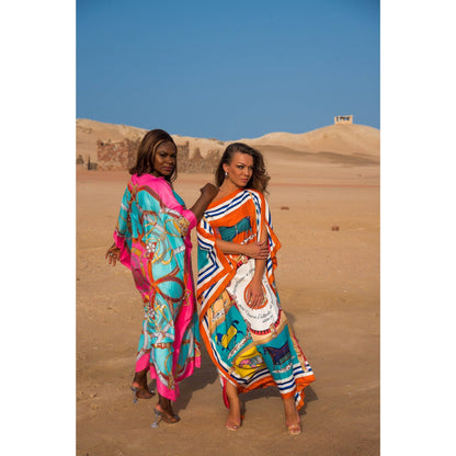 CAIRO Orange Print Caftan Maxi Dress