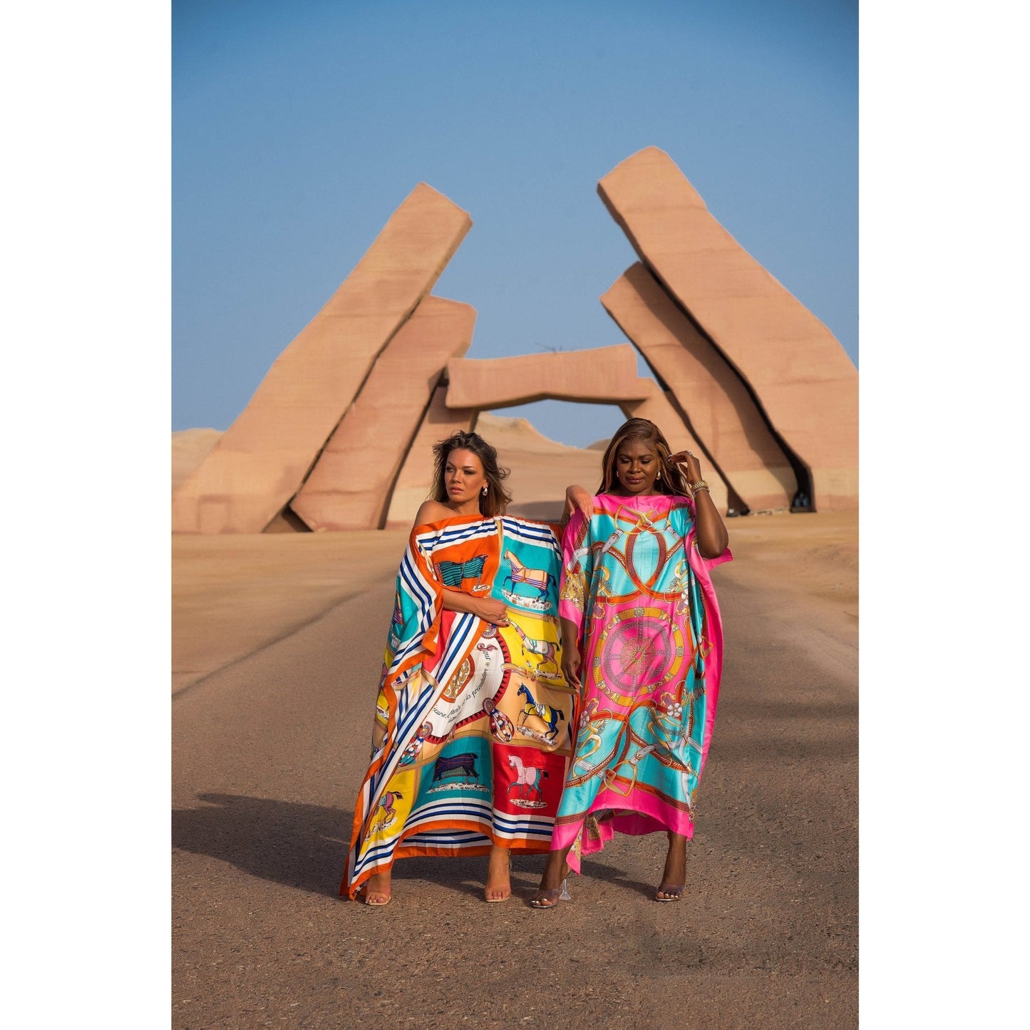CAIRO Orange Print Caftan Maxi Dress