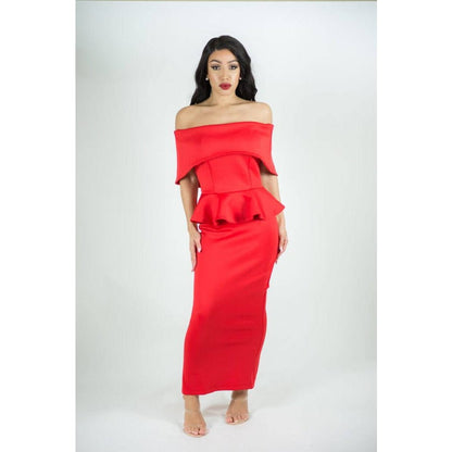 BLAIR Red Off Shoulder Midi Dress